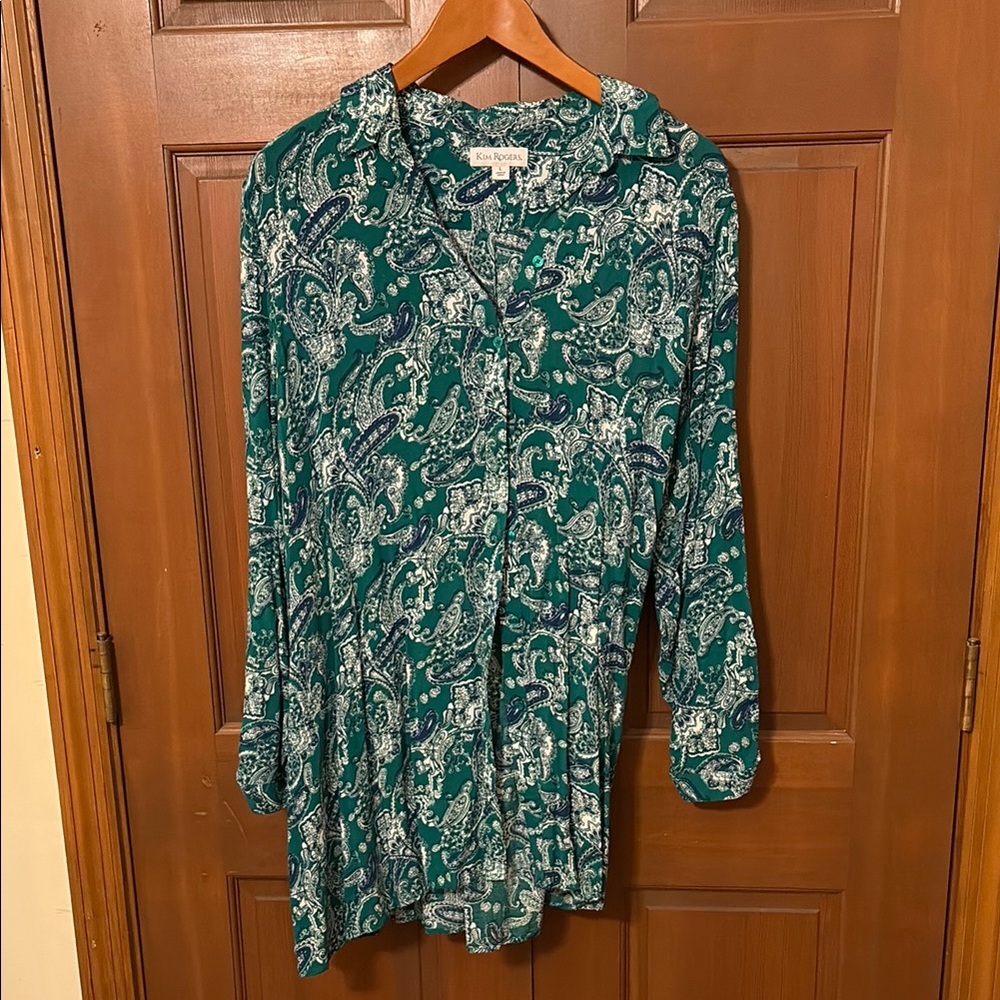 Kim Rogers Green Buttoned 3/4 Sleeve Blouse